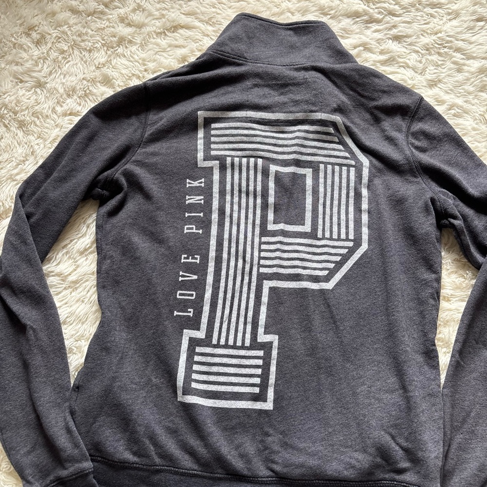 PINK Victoria's Secret Women's Dark Gray Quarter-Zip Sweater - Picture 7 of 11